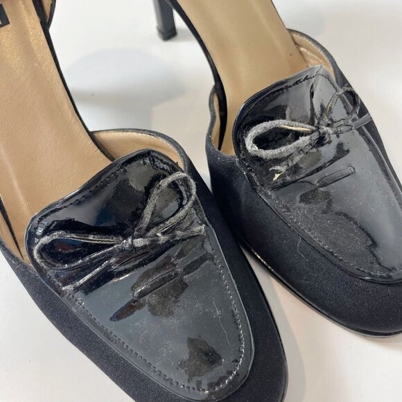 Stuart Weitzman Vintage Suede Leather Loafer Stiletto Pump Black 7 B Slip On Bow - Picture 7 of 9